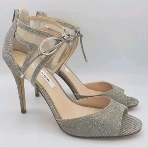 Nina's Dress Pump Women's Size 7 M Glitter Dress Heels Silver Caleya Tie Front